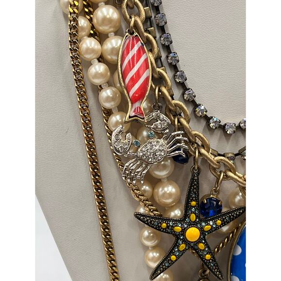 Betsey Johnson Bold MultiStrand Fish Nautical Lucite Anchor Crab Pearl Necklace - Picture 4 of 14